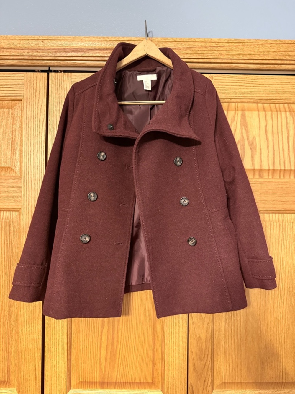 H&M Double-Breasted Peacoat Jacket - Maroon